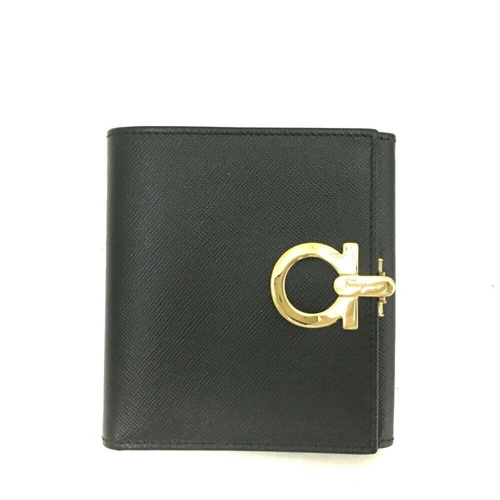 632081C V Salvatore Ferragamo Wallet Gancini Black Leather Bifold